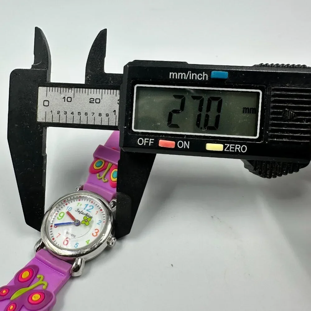 3/$30 Butterfly Watch Girls Silver Tone White Dial Purple Silicone Watch